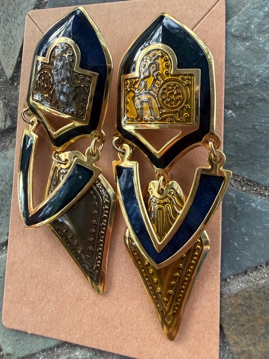 Edgar Berebi Jewelry - Chunky Vintage Edgar Berebi Enamel Statement Clip Earrings